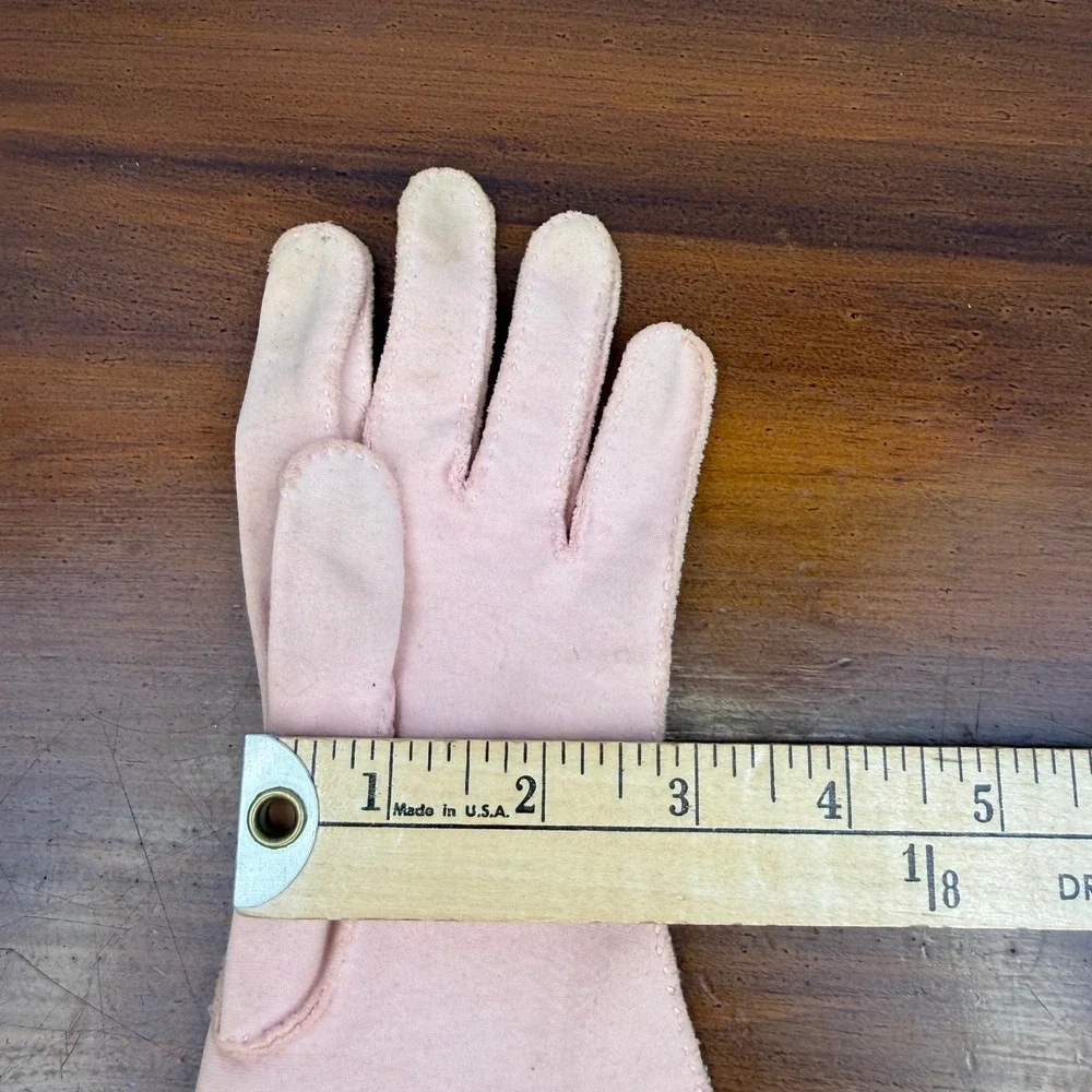 Vintage Blush Pink Gauntlet Gloves Smocked Wrist Detail Mid Century Formal